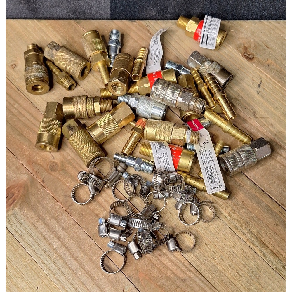 Kobalt Air Compressor Fittings Lot Brass Couplers Plugs & Hose Clamps 3lb 14oz